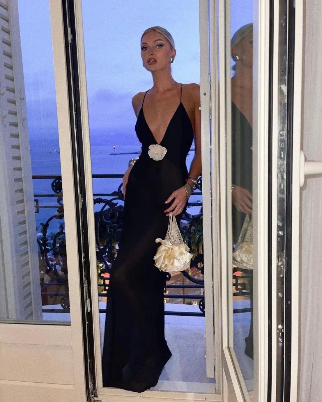 Sheer Deep V Long Slip Dress