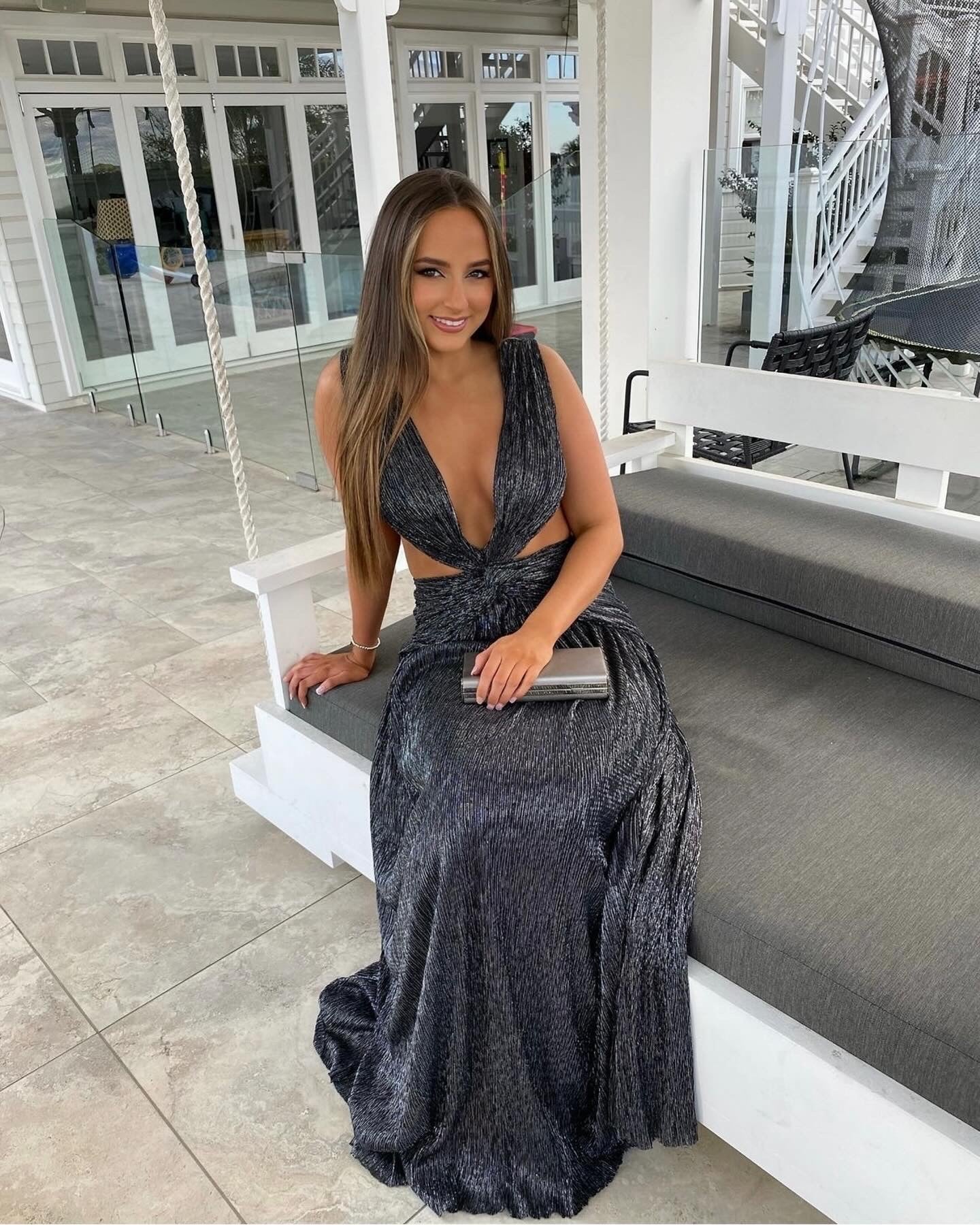 Lurex Sleeveless Cut-Out Gown - Black Lurex Sleeveless Cut-Out Gown - Black