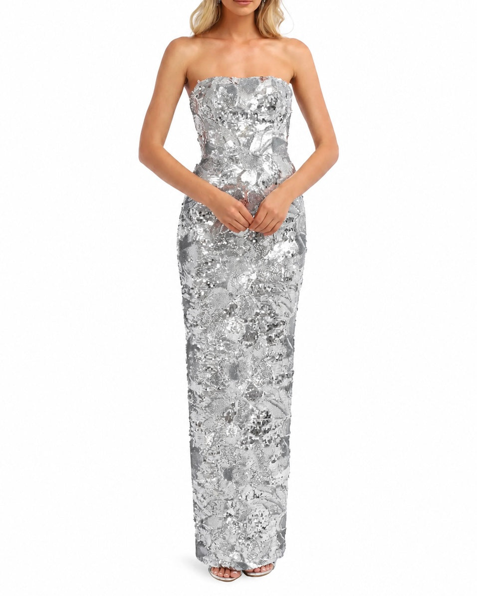 Leslie Sequin Gown - Platinum
