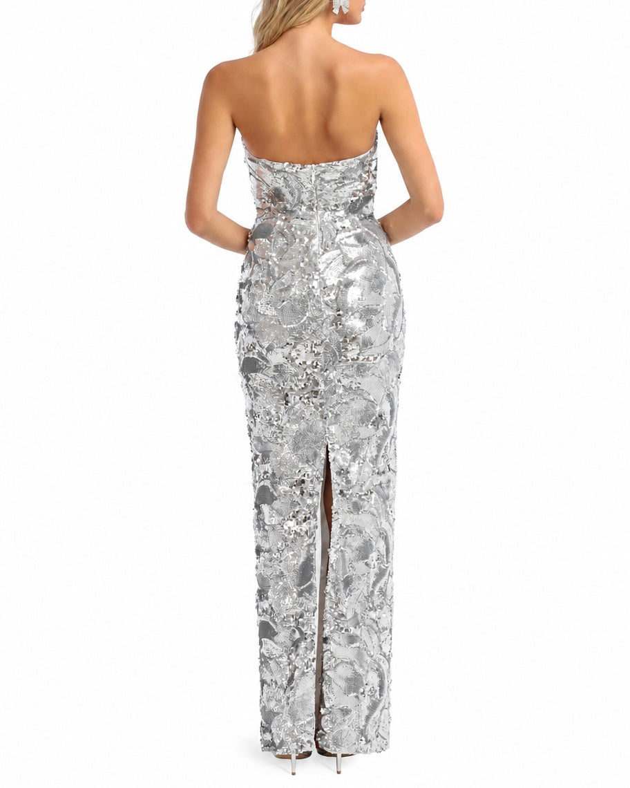 Leslie Sequin Gown - Platinum