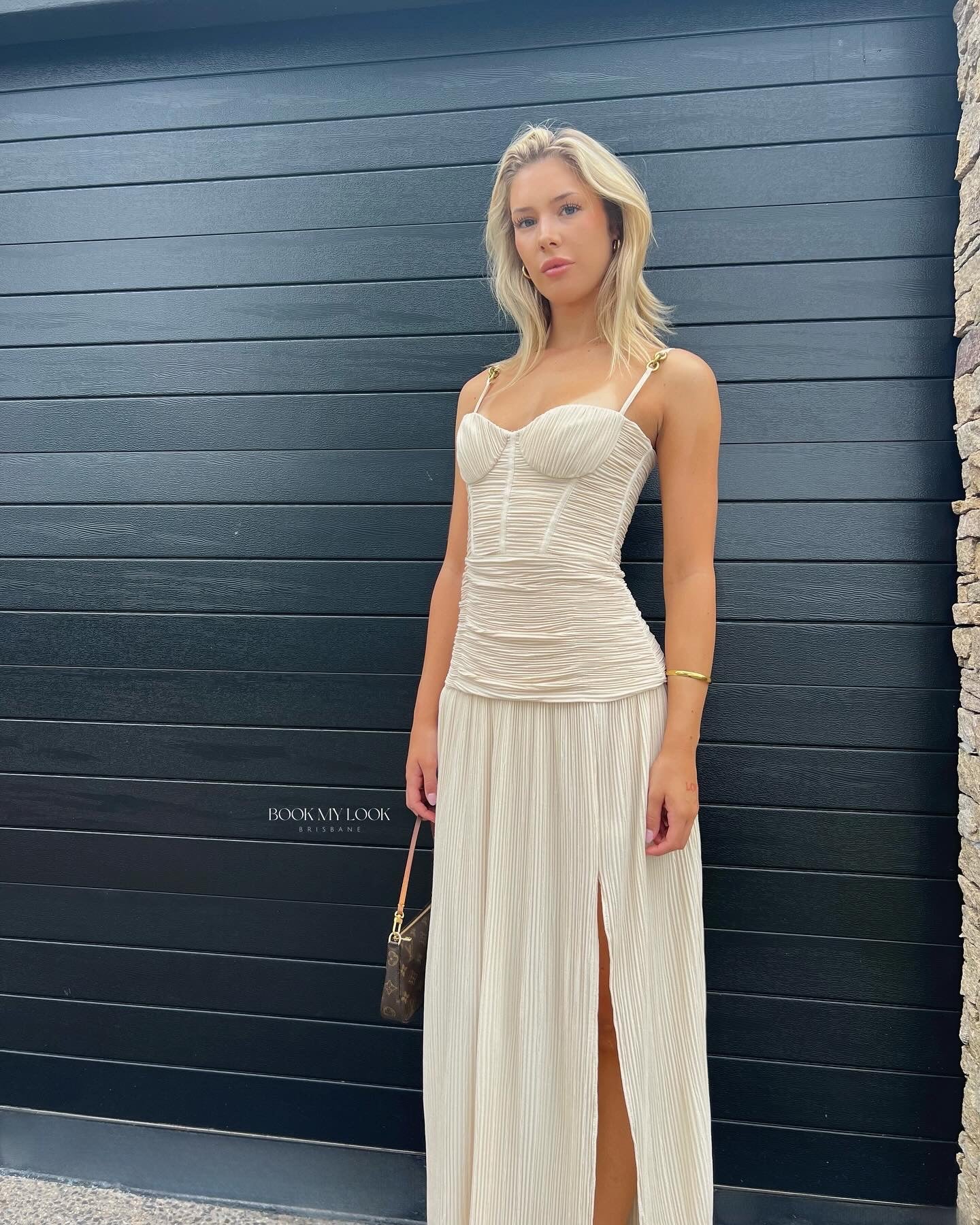 Double Time Pleat Dress - Nougat Book My Look Brisbane Double Time Pleat Dress - Nougat Book My Look Brisbane