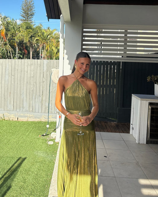 Thalia Dress - Metallic Peridot