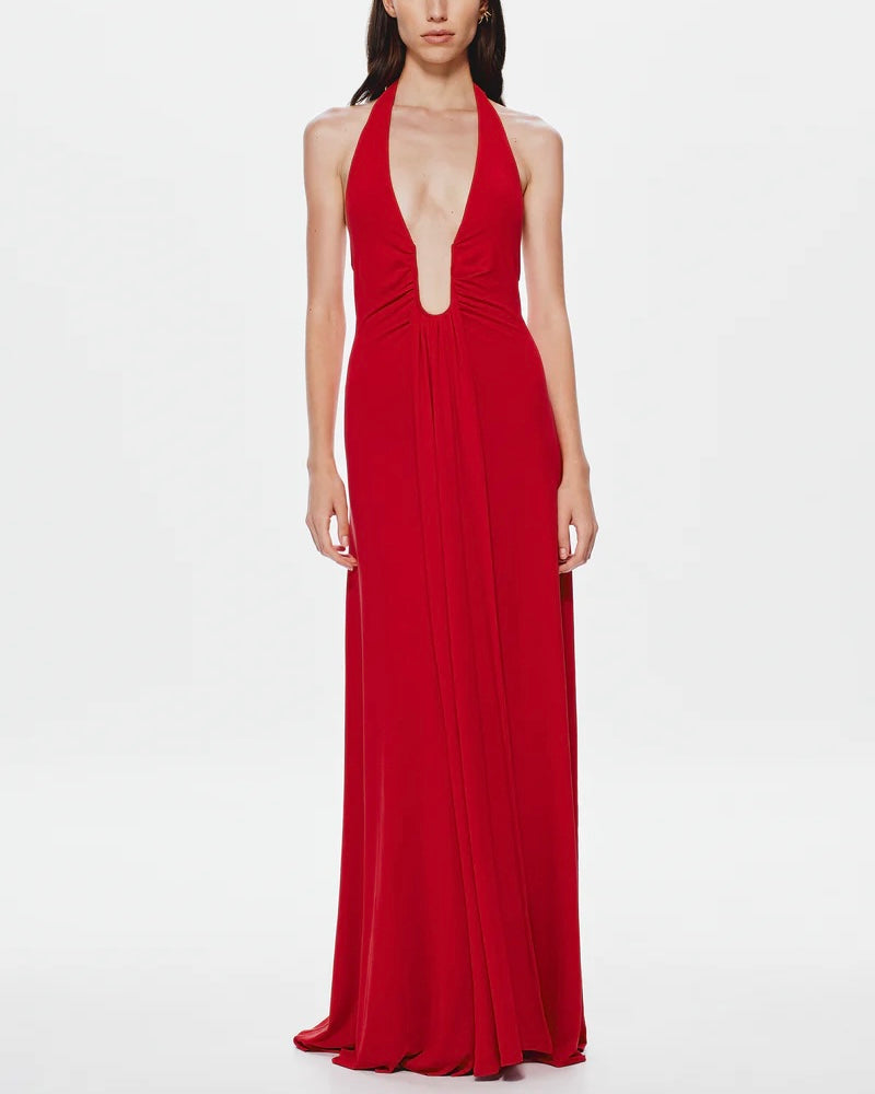 Jennifer Cupro Maxi Dress - Cherry