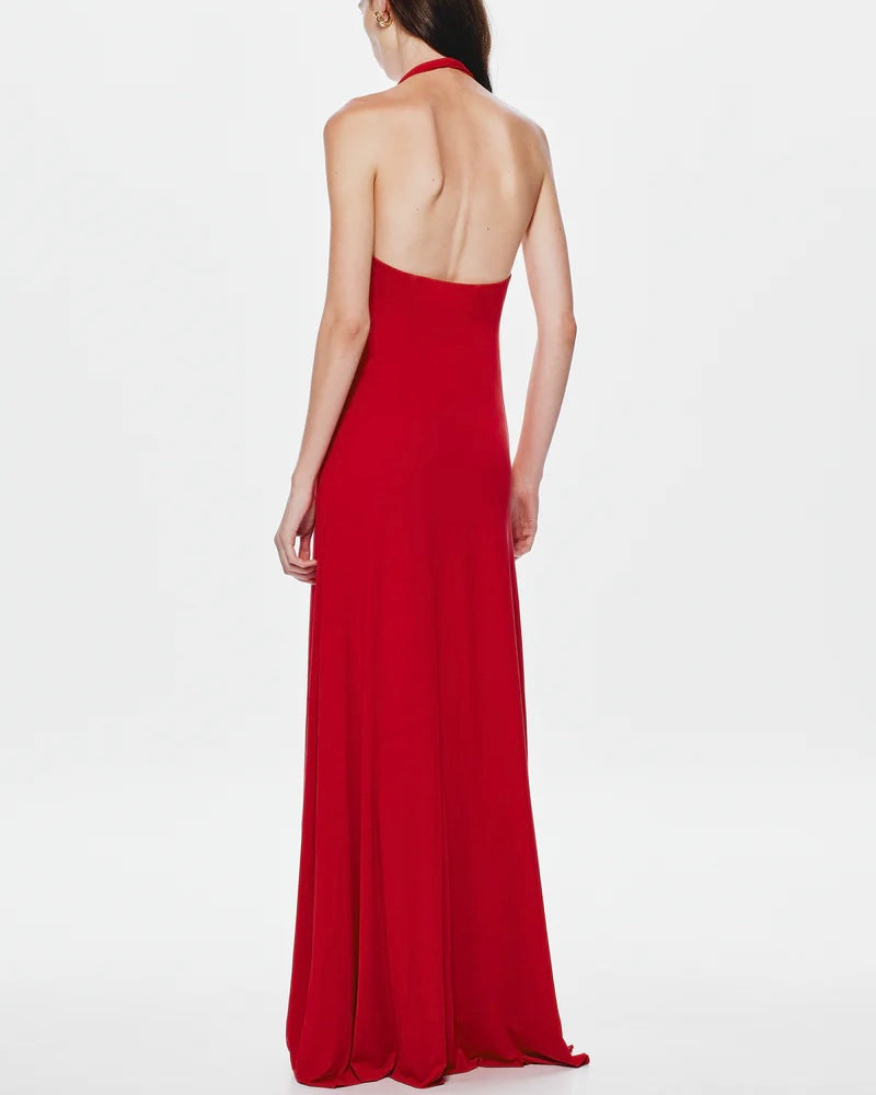 Jennifer Cupro Maxi Dress - Cherry
