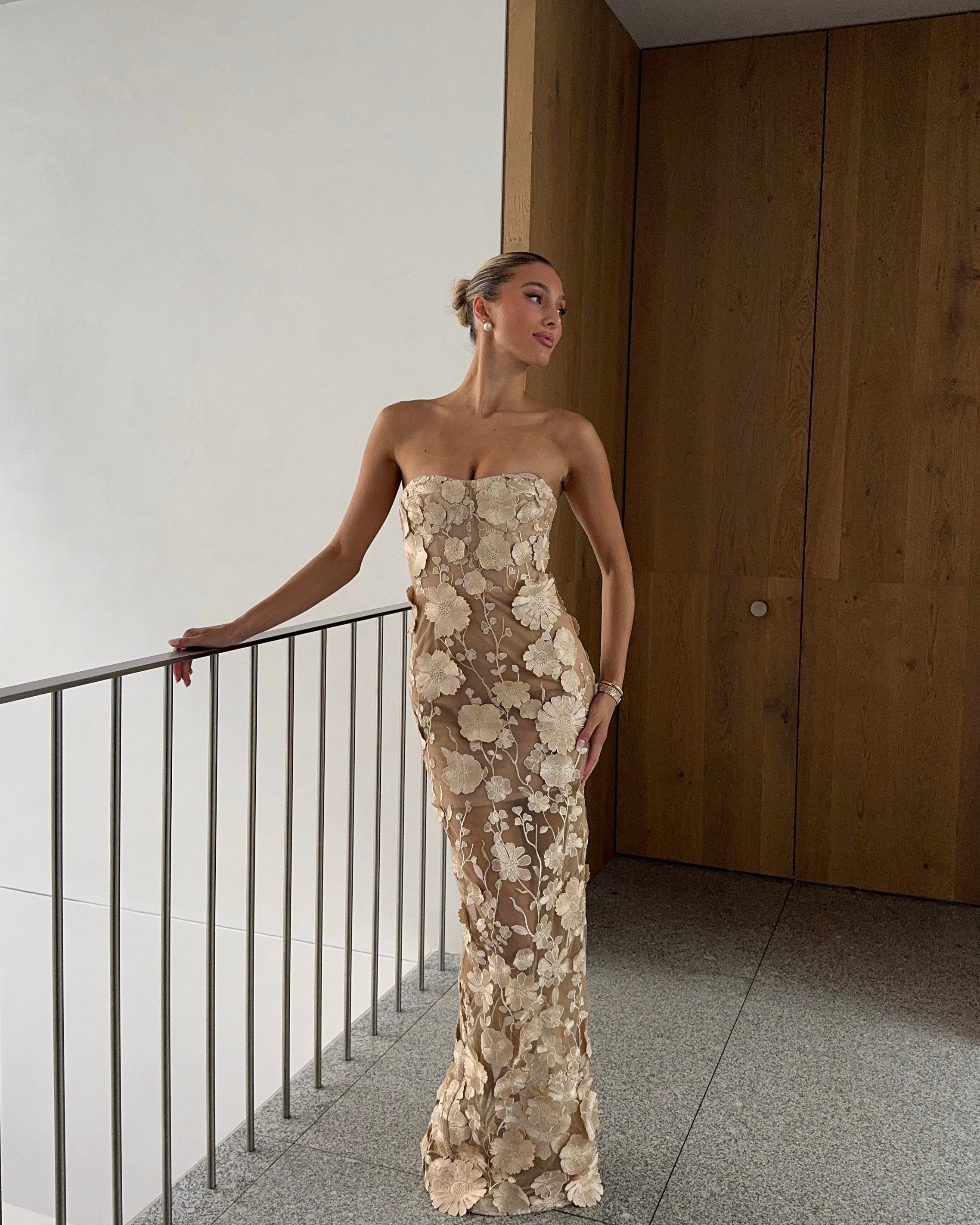 Jasmine Dress - Gold Floral – Book My Look Brisbane