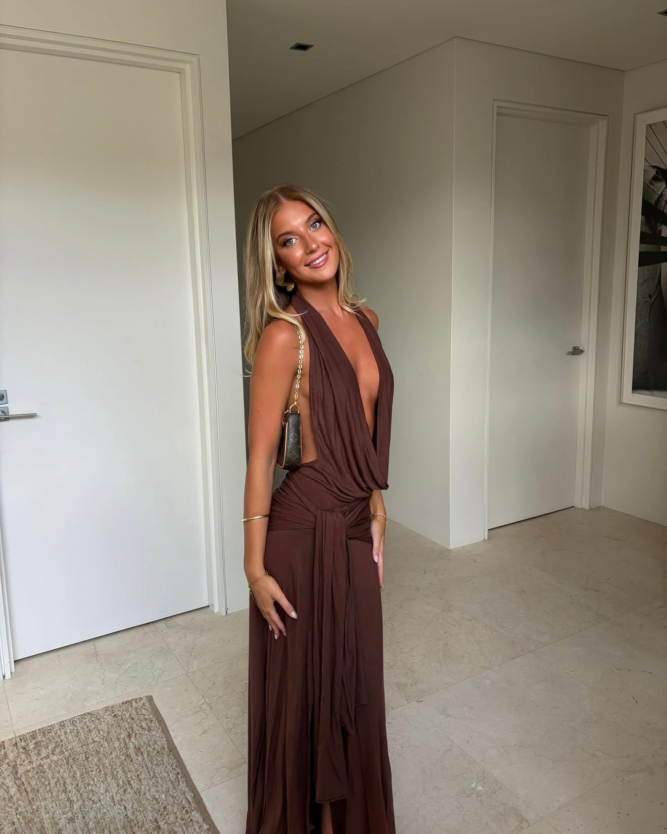 Evelyn Halter Maxi Dress - Brown
