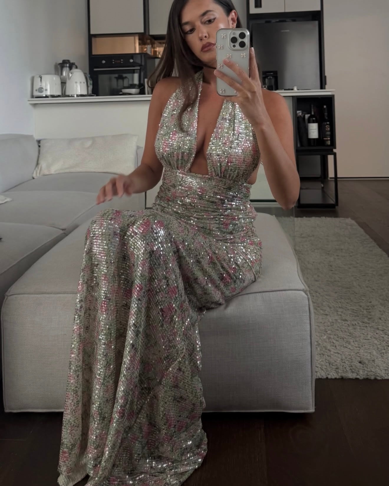 Hailey Dress - Floral Silver Sequin