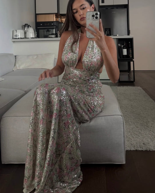 Hailey Dress - Floral Silver Sequin