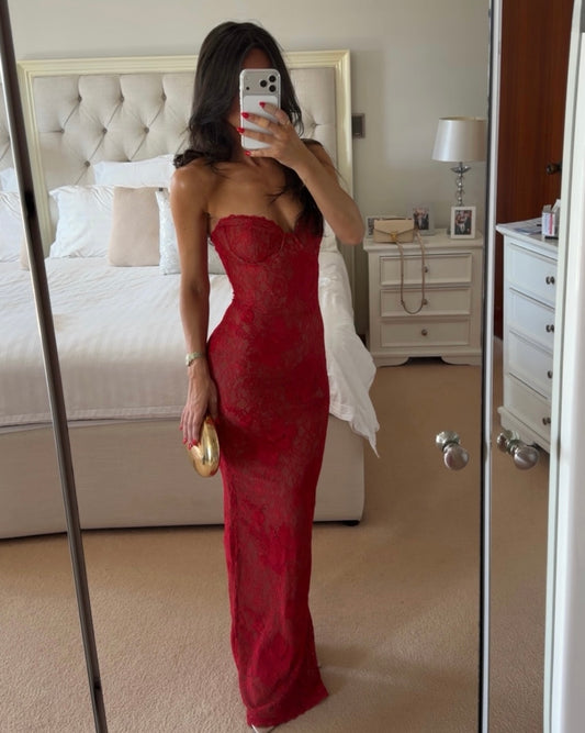 Lucienne Lace Maxi Dress - Red