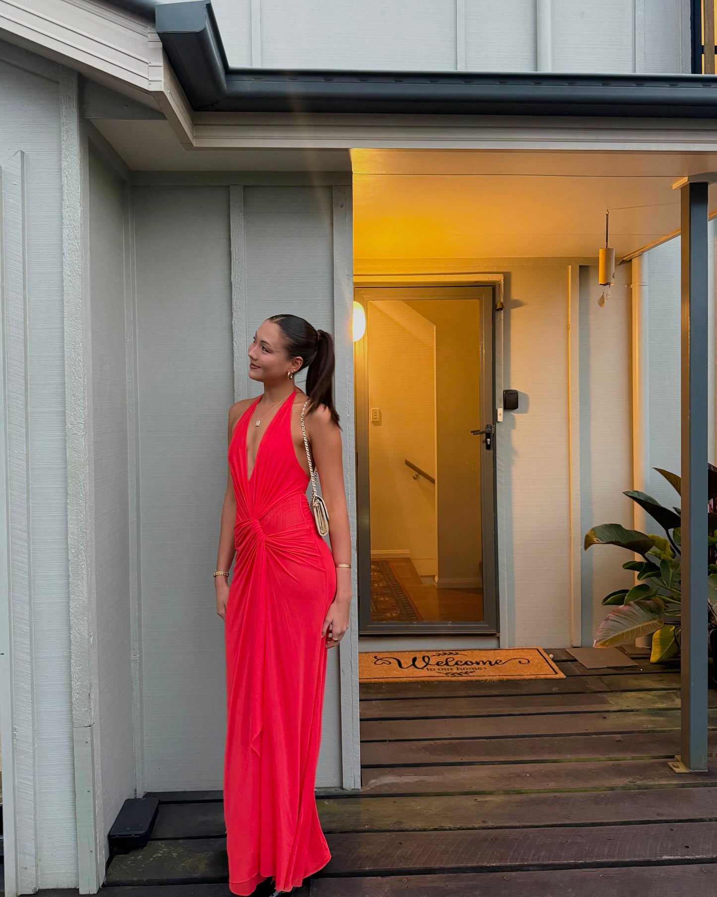 Xanthi V Neck Maxi Dress - Flame
