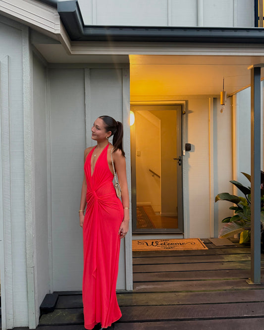 Xanthi V Neck Maxi Dress - Flame