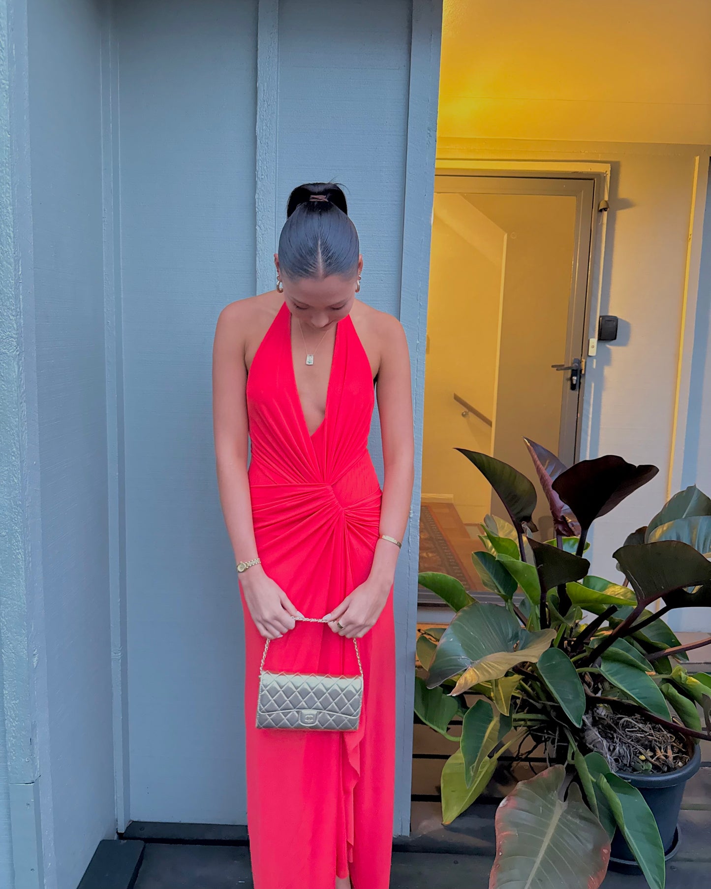 Xanthi V Neck Maxi Dress - Flame