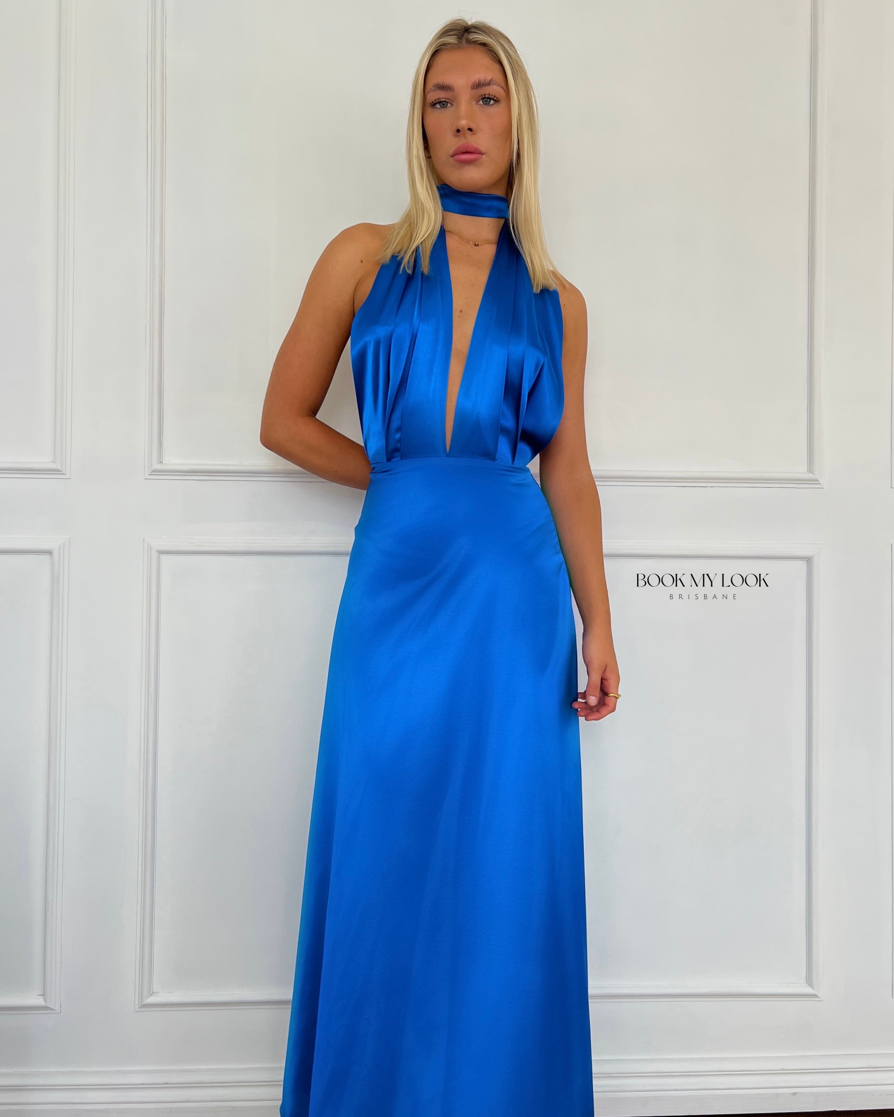 Blue halter maxi clearance dress